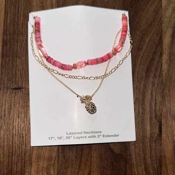 Elegant Pink and Gold Pineapple Layered Necklace - Picture 1 of 5